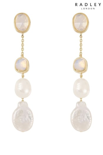 Radley Ladies Princess Road 18ct Gold Plated Opal Stone and Pearl Drop Earrings RYJ1368S (N10760) | £50