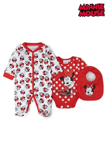 Disney Red Minnie Mouse Print Cotton 3-Piece Baby Gift Set (N10831) | £25