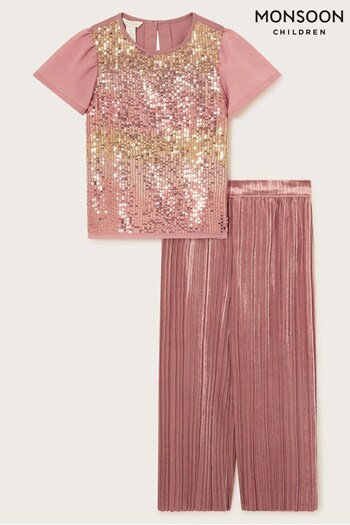 Monsoon Pink Party Sequin Top and Trousers Set (N10832) | £40 - £45