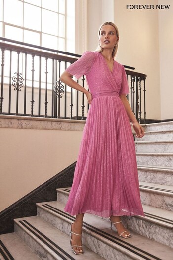 Forever New Pink Isabella Wrap Plisse Midi Dress rhinestone-embellished (N10890) | £115