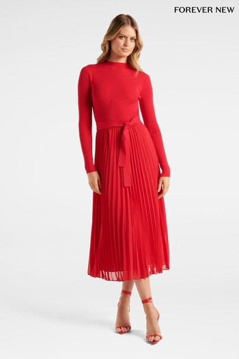Forever New Red Penelope Woven Mix Knit Dress (N10951) | £115
