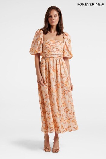 Forever New Orange Dream Ruched Bodice Midi Dress (N10958) | £90