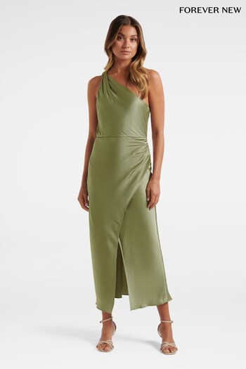 Forever New Green Shawna One Shoulder Satin Midi Dress (N10964) | £95