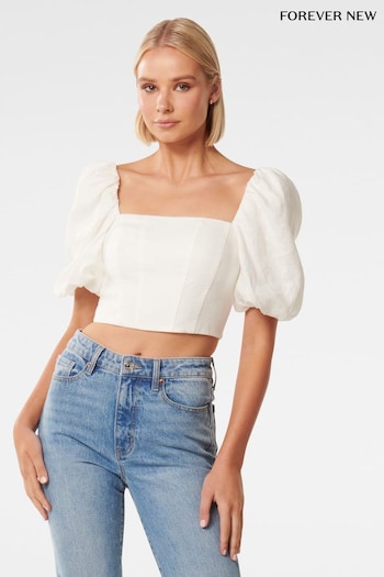 Forever New White Briar Puff Sleeve Linen Top (N10987) | £50