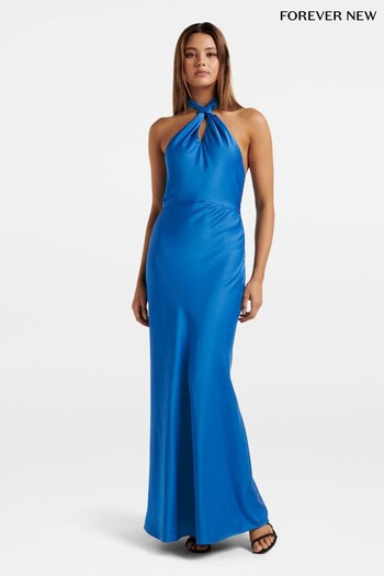 Forever New Blue Yvette Knot Tie Neck Gown (N10998) | £55