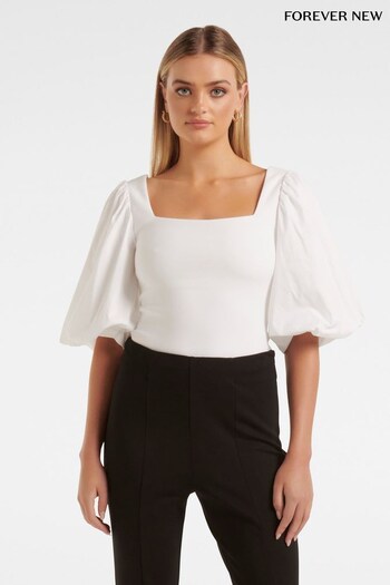 Forever New White Lainey Crepe Balloon Sleeve Top (N11028) | £50