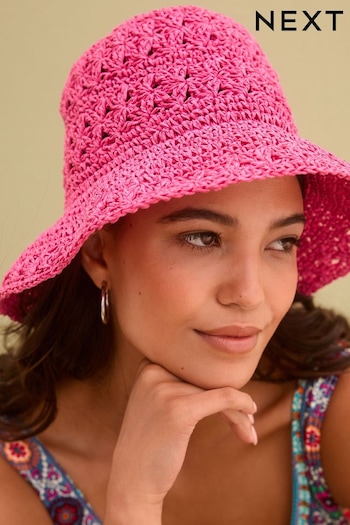 Pink Crochet Bucket Hat (N11038) | £20