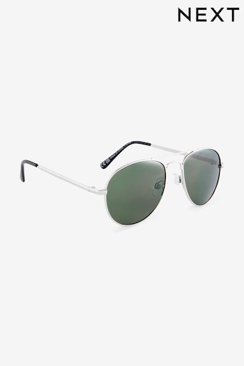 Silver/Khaki Aviator Style Sunglasses Mat (N11058) | £7 - £8