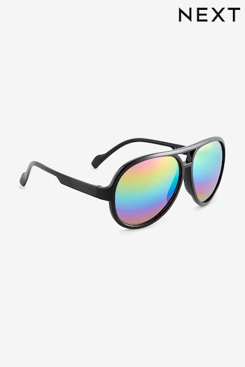 Black/Rainbow Aviator Style Sunglasses (N11061) | £6 - £8