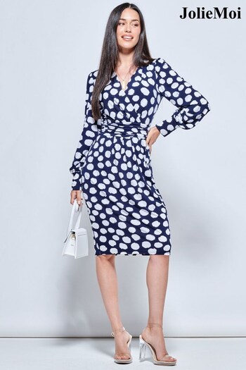 Jolie Moi Blue Long Sleeve Jersey Pegged Dress (N11070) | £60