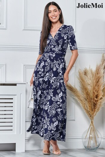 Jolie Moi Blue Pleated Jersey Maxi Dress (N11075) | £79