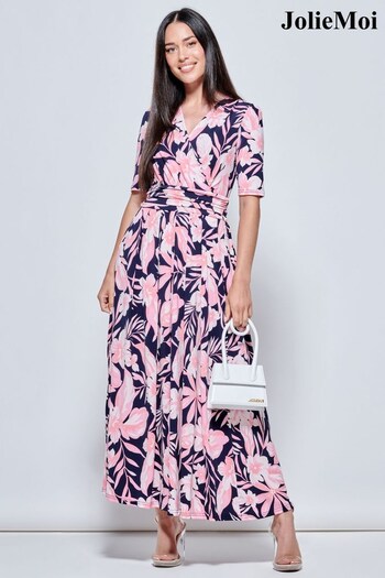 Jolie Moi Blue Saniya Print Jersey Maxi Dress (N11076) | £79