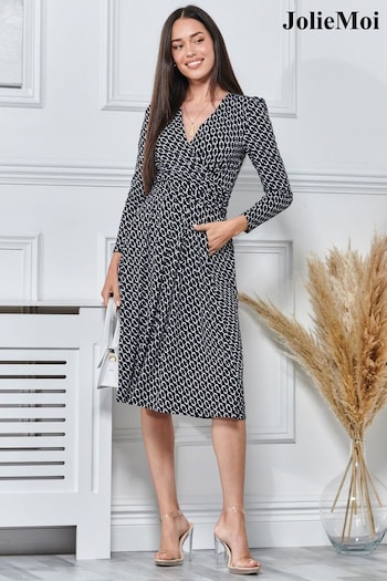 Jolie Moi Black Long Sleeve Jersey Midi Dress (N11077) | £75