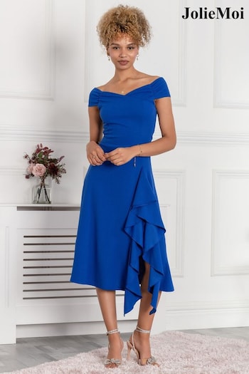 Jolie Moi Cobalt Blue Desiree Frill Fit & Flare Dress (N11078) | £68