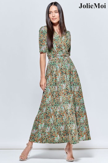 Jolie Moi Green Saniya Print Jersey Maxi Dress (N11083) | £79