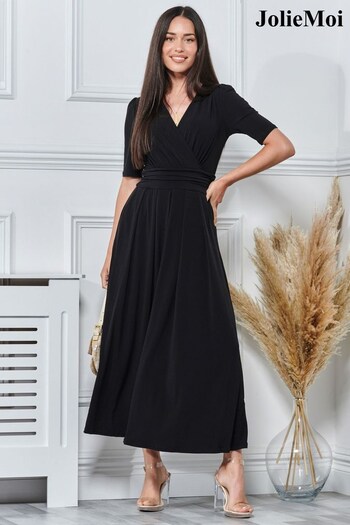 Jolie Moi Plain Wrap Front Jersey Maxi Black Dress (N11091) | £75