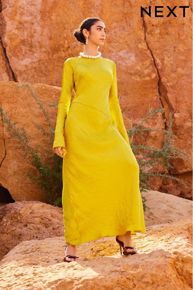 Long frock sale yellow colour