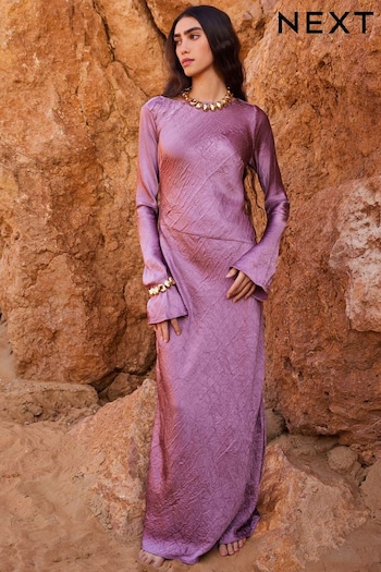 Rose Pink Maxi Long Sleeve Metallic Column Dress (N11111) | £75