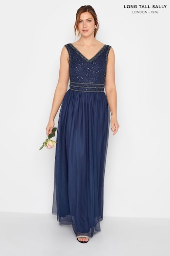 Long Tall Sally Blue V-Neck Beaded Maxi Dress (N11143) | £95