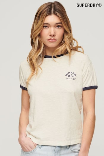 Superdry White Beach Graphic Fitted Ringer T-Shirt (N11167) | £25