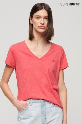Superdry Pink Slub Embroidered V-Neck T-Shirt (N11173) | £20