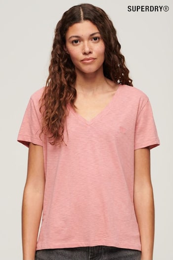 Superdry Dusty Rose Pink Slub Embroidered V-Neck T-Shirt (N11177) | £20