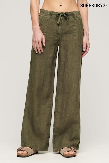 Superdry Green Linen Low Rise Trousers shirred (N11189) | £65