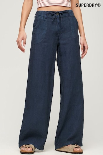Superdry Blue Linen Low Rise Trousers shirred (N11190) | £65