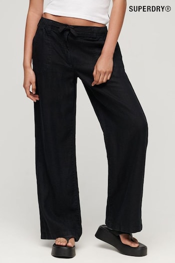 Superdry Black Linen Low Rise Trousers shirred (N11192) | £65