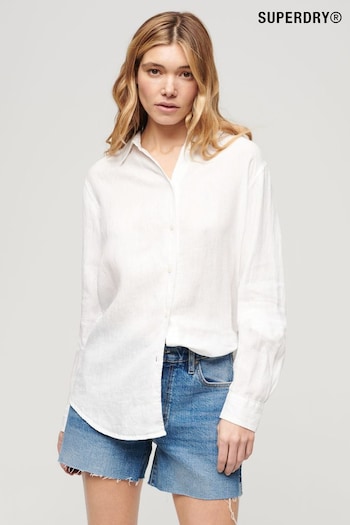 Superdry White Casual Linen Boyfriend Shirt (N11206) | £65