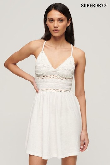 Superdry White Jersey Lace Mini Dress (N11289) | £50