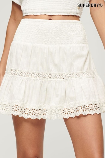 Superdry Ibiza Lace Mix White Mini Skirt (N11306) | £40