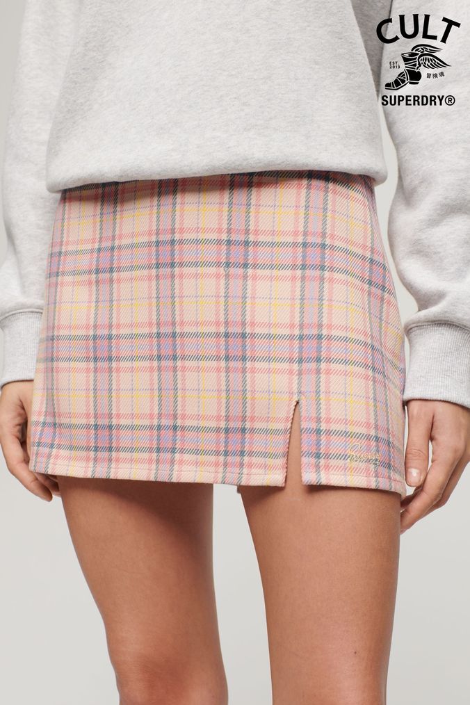 Pink pleated check skirt store