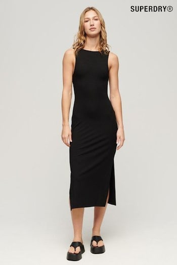 Superdry Black Jersey Twist Back Midi Mom Dress (N11347) | £45