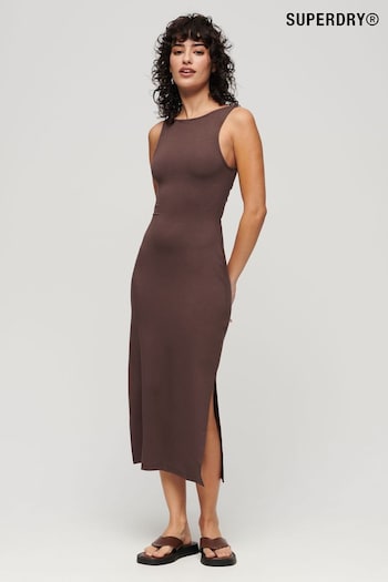 Superdry Brown Jersey Twist Back Midi Dress (N11349) | £45