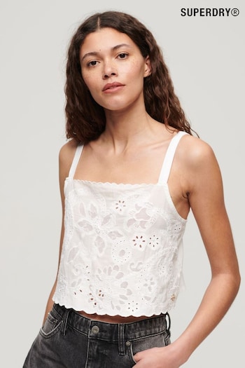 Superdry White Ibiza Embroidered Cami Top (N11359) | £40
