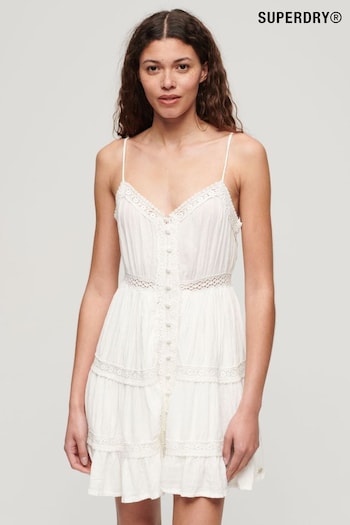 Superdry White Alana Lace Trim Cami Dress (N11371) | £55