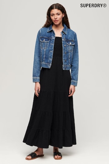 Superdry Black Smocked Cami Maxi Dress skinny-jeans (N11374) | £65