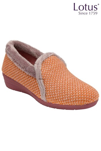 Lotus Orange Knitted Wedge Slippers (N11408) | £35