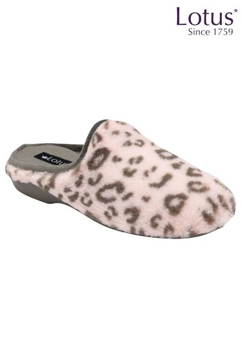 Lotus Pink Leopard-Print Mule Slippers (N11432) | £35