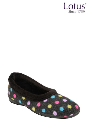 Lotus Black Polka-Dot Flat Slippers (N11448) | £35