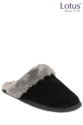 Lotus Black Suede Mule Slippers (N11461) | £35