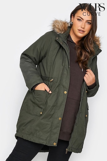 Yours Curve Green Faux Fur Lined Hooded Parka Coat (N11505) | £71