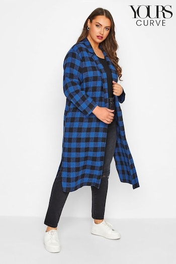 Yours Curve Blue Checked Long Duster Coat (N11513) | £39