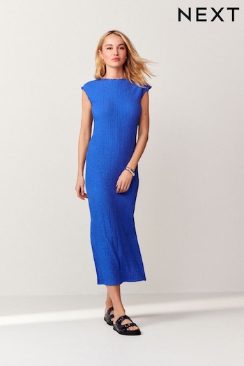 Cobalt Blue Short Sleeve Textured Column Dress (N11526) | £30