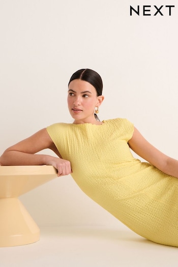 Lemon Yellow Short Sleeve Textured Column Dress (N11540) | £30