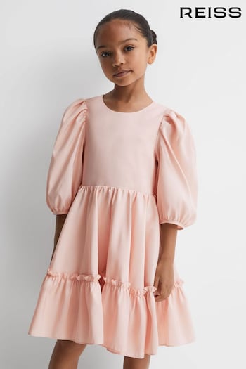 Reiss Pink Toby Junior Puff Sleeve Ruffle Mini Dress (N11551) | £65