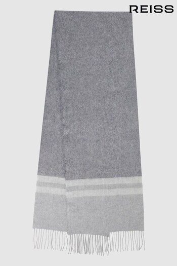 Reiss Soft Grey Otto Wool-Cashmere Stripe Scarf (N11580) | £68
