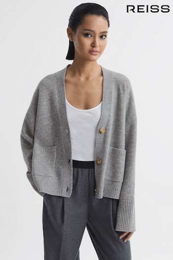 Reiss Grey Marl Juni Relaxed Wool-Cashmere Cardigan (N11619) | £148