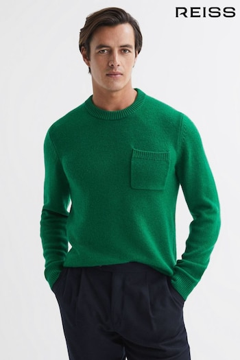 Reiss Bright Green Stratford Wool Blend Chunky Crew Neck Jumper (N11624) | £128